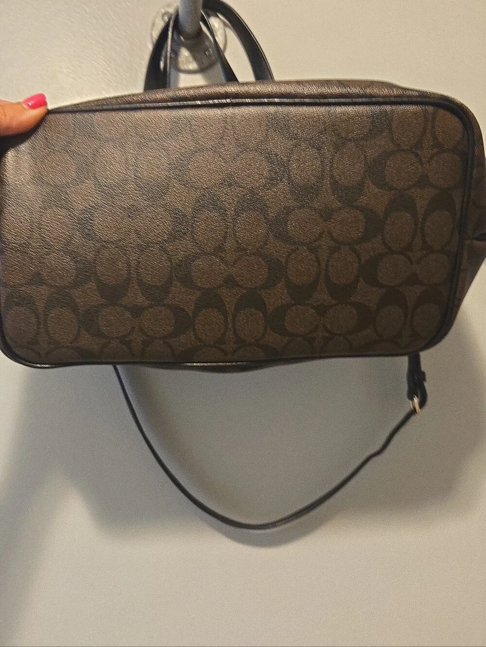 Coach Signature C 2  Way Handbag Black Brown Purse Shoulder Bag